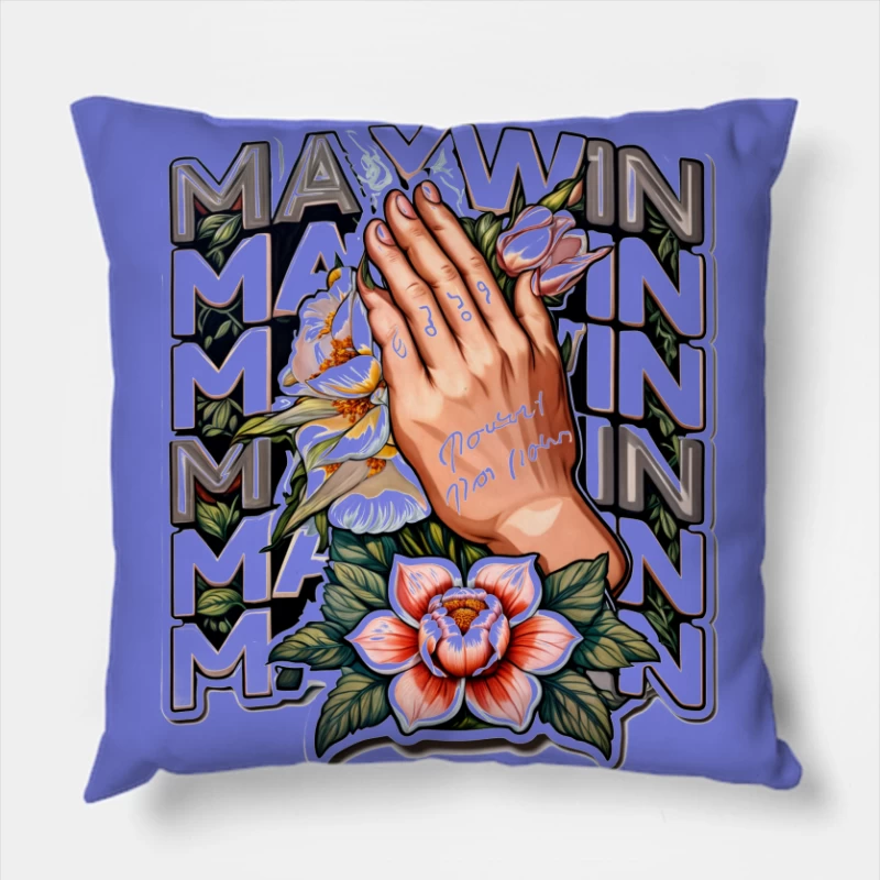 Praying Hands with Floral Design Throw Pillow