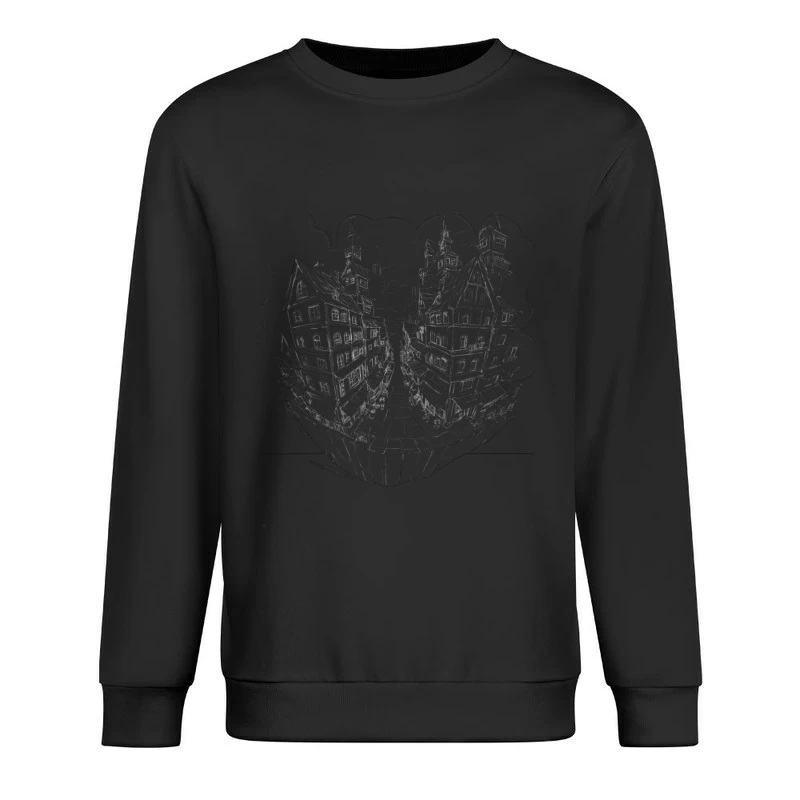 Surreal Split Design of Fantasy Architecture Male Pullover Sweatshirt