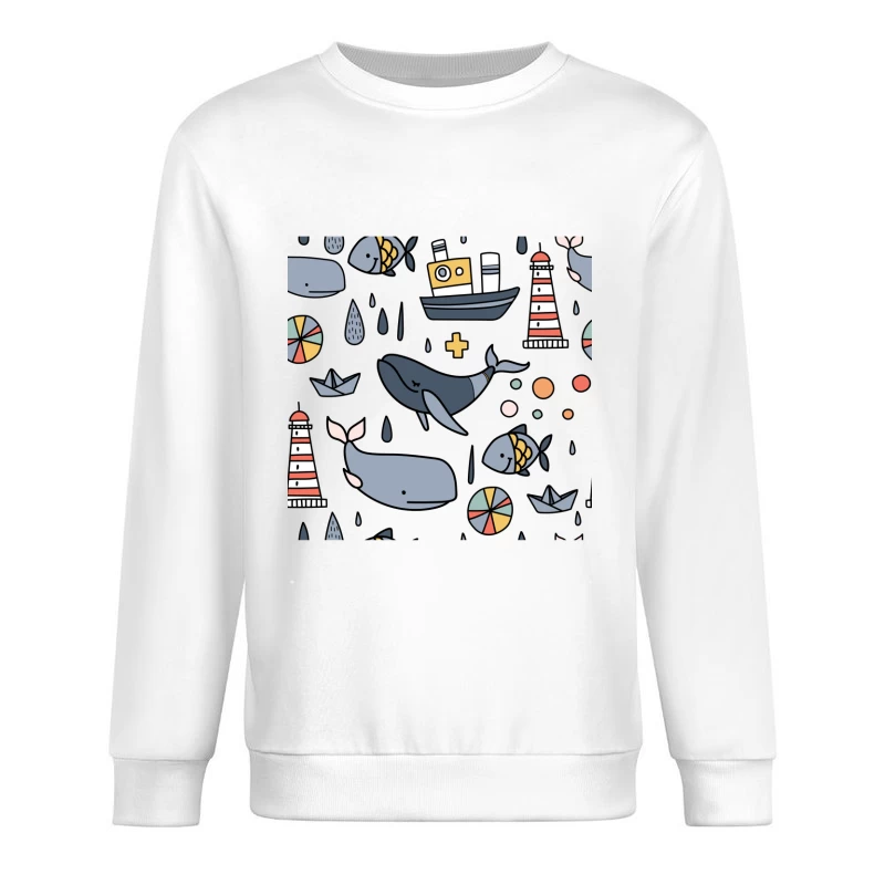 Scène marine ludique avec baleines et phare Homme Sweat-shirt à enfiler