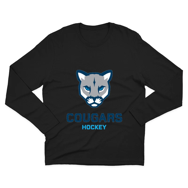 Cougars Hockey Team Logo with Blue and Gray Cougar Head Design Male Long Sleeve T-Shirt