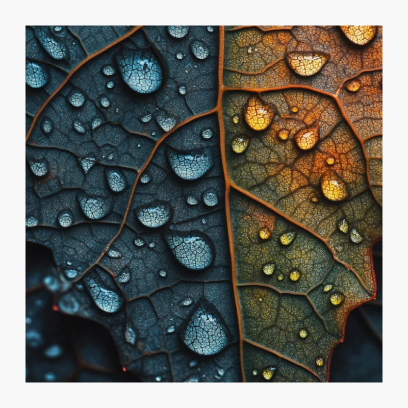 Vibrant Leaf Macro: Water Drops and Contrasting Colors Pin