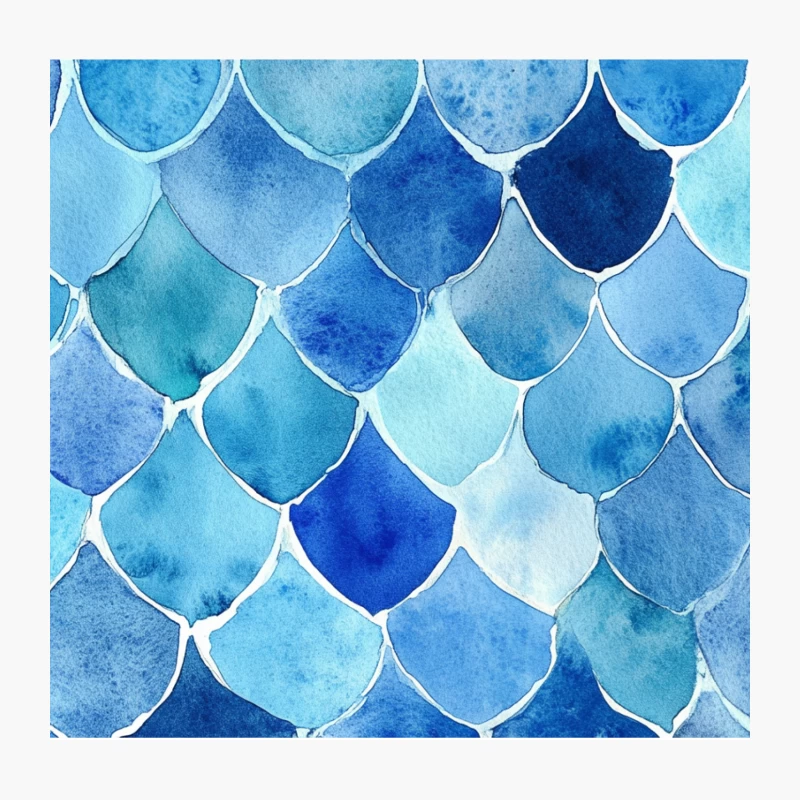 Watercolor Blue Mermaid Scale Pattern Throw Pillow