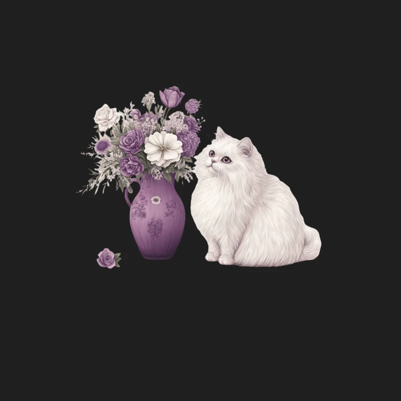Elegant White Persian Cat with Purple Floral Vase Illustration Male Tank Top