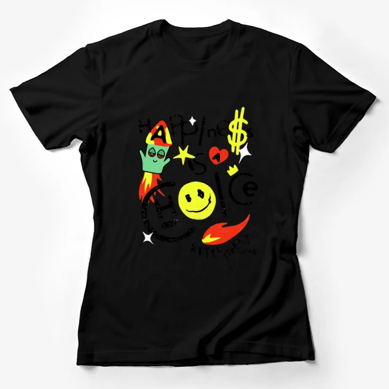 Art Abstrait avec Smiley et Fusée Femme T-Shirt