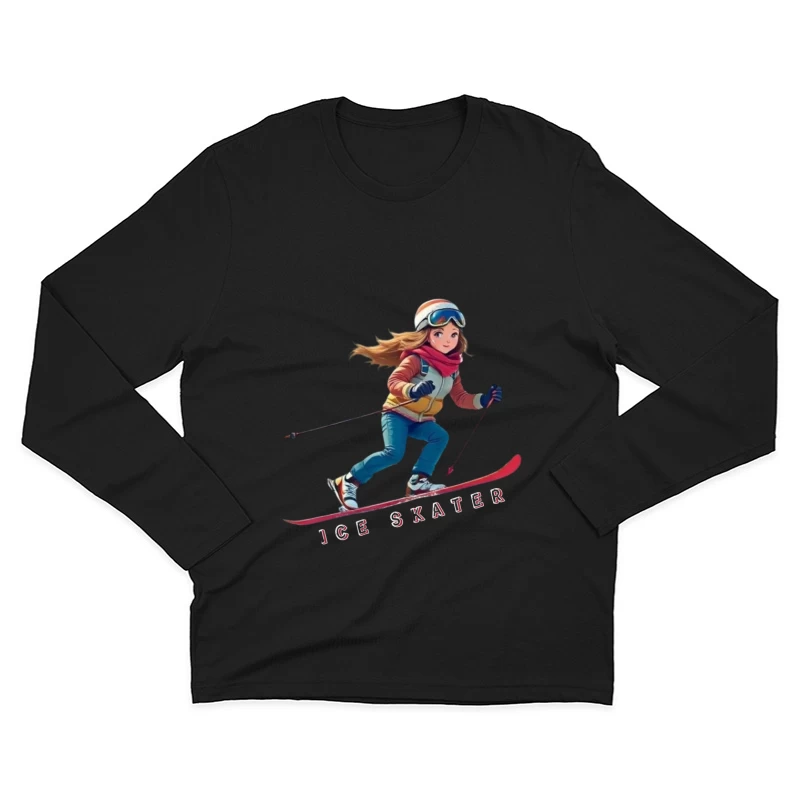 Animated Ice Skater in Winter Sports Gear Male Long Sleeve T-Shirt