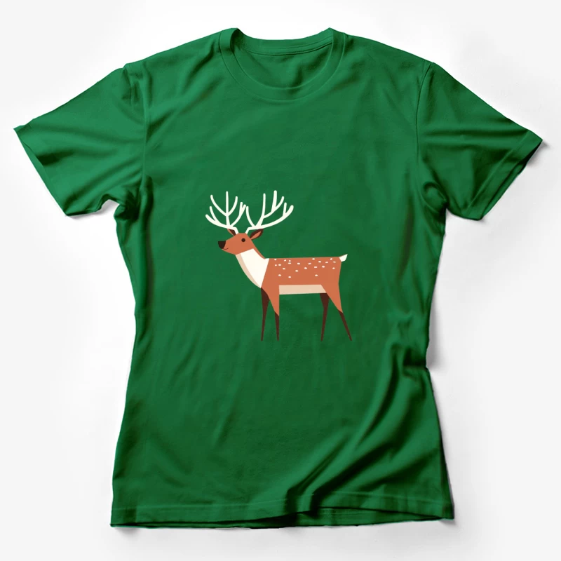 Minimalist Cartoon Deer Wildlife Illustration Female T-Shirt
