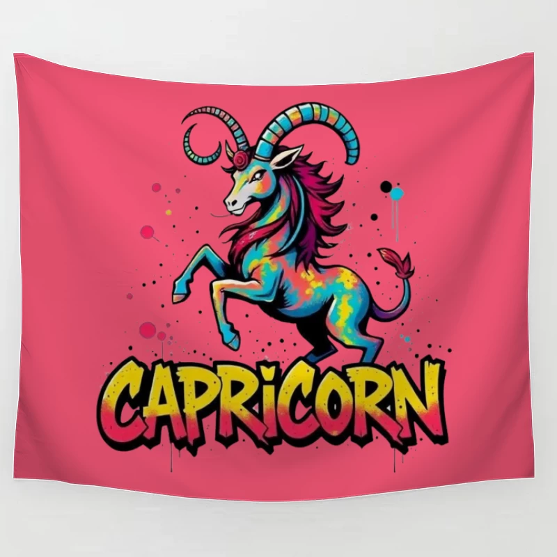 Vibrant Capricorn Zodiac Art Tapestry