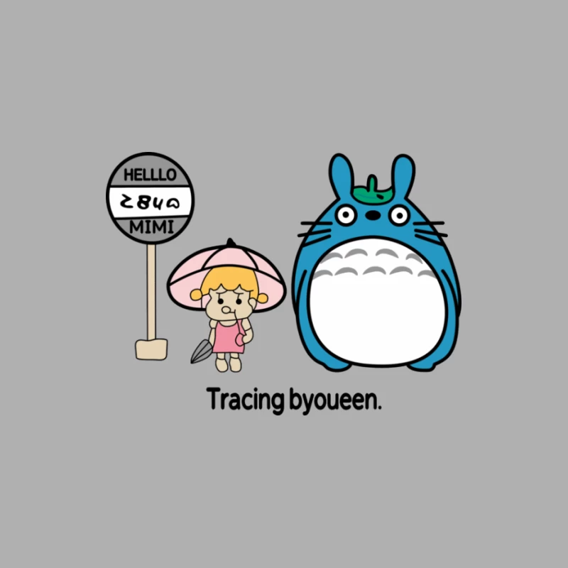 Niedliches Zeichentrickdesign mit Regenschirmmädchen und blauem Tier Herren Tanktops