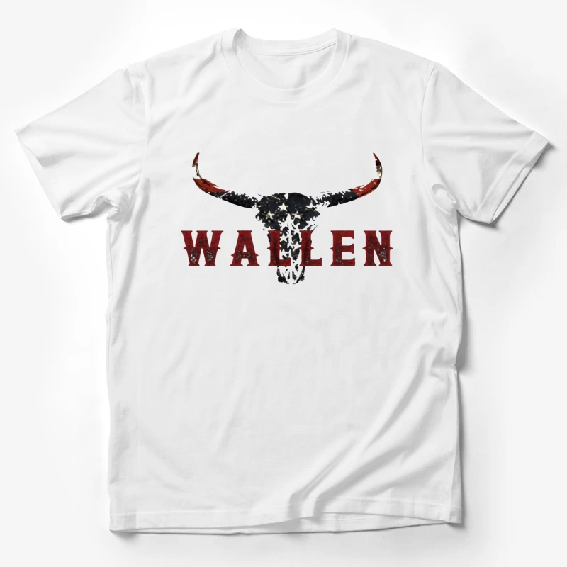 American Patriotic Western "Wallen" Logo with Flag-Patterned Bull Skull Male T-Shirt