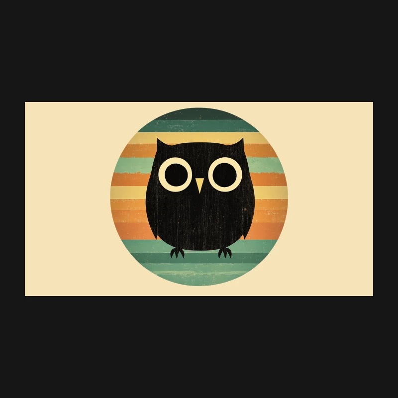 Retro Owl Illustration with Striped Circular Background Desk Mat