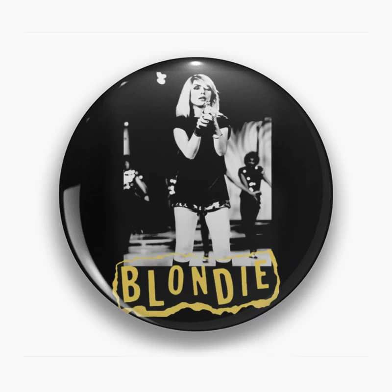 Iconic Blondie Concert Performance in Black and White, 1970s Pin