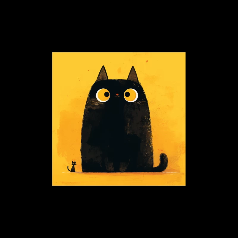 Adorable Black Cat with Big Yellow Eyes - Minimalist Illustration Travel Mug