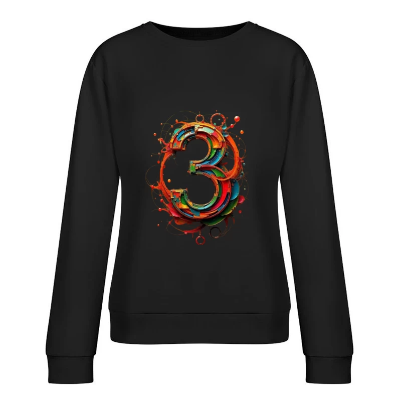 Vibrant 3D Number Three with Abstract Geometric Design Female Pullover Sweatshirt