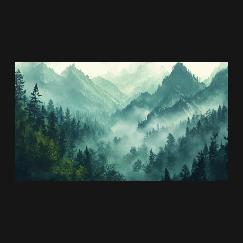 Misty Mountain Forest: A Tranquil Ethereal Landscape Desk Mat