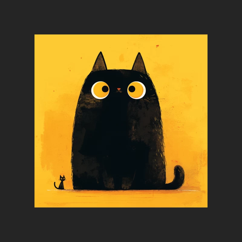 Adorable Black Cat with Big Yellow Eyes - Minimalist Illustration Female Pullover Sweatshirt