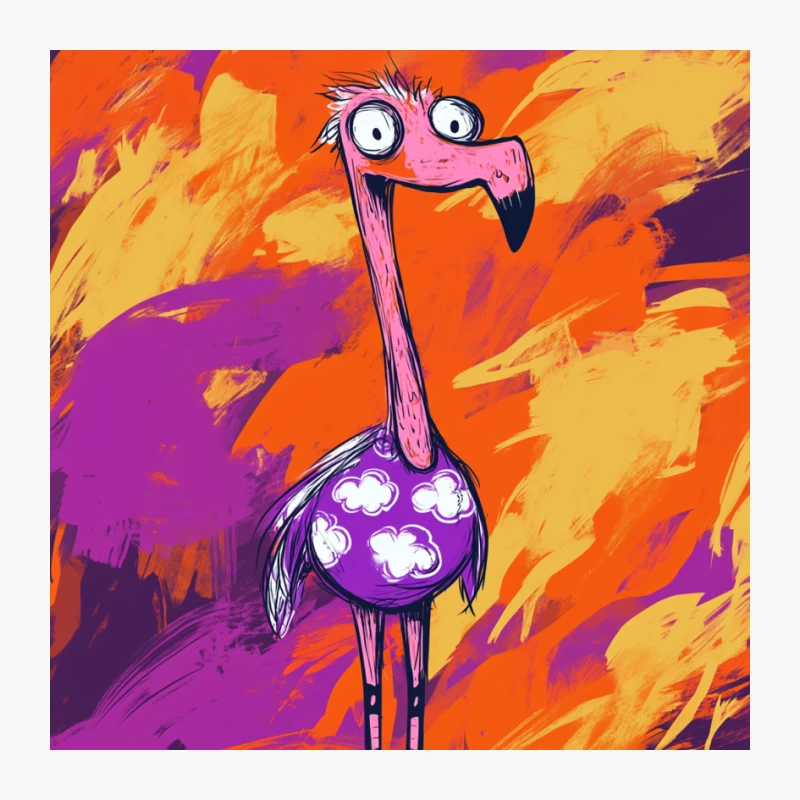 Whimsical Purple Flamingo Digital Art Illustration Pin