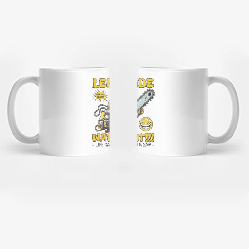 Angry Cartoon Lemon with Chainsaw: "Life Gave This Lemon a Saw" Coffee Mug