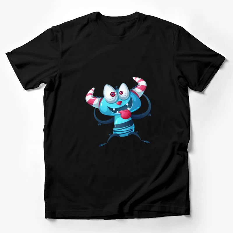 Monstre amusant bleu avec cornes rayées Homme T-Shirt