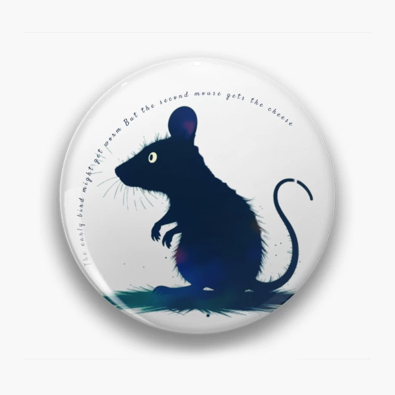 Dark Blue Mouse Silhouette Digital Illustration Pin