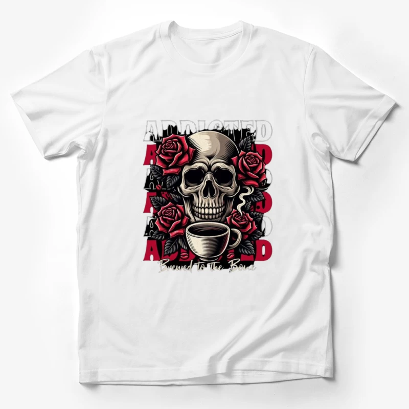 Gothic Skull with Roses and Coffee - "Brewed to the Bone" Male T-Shirt