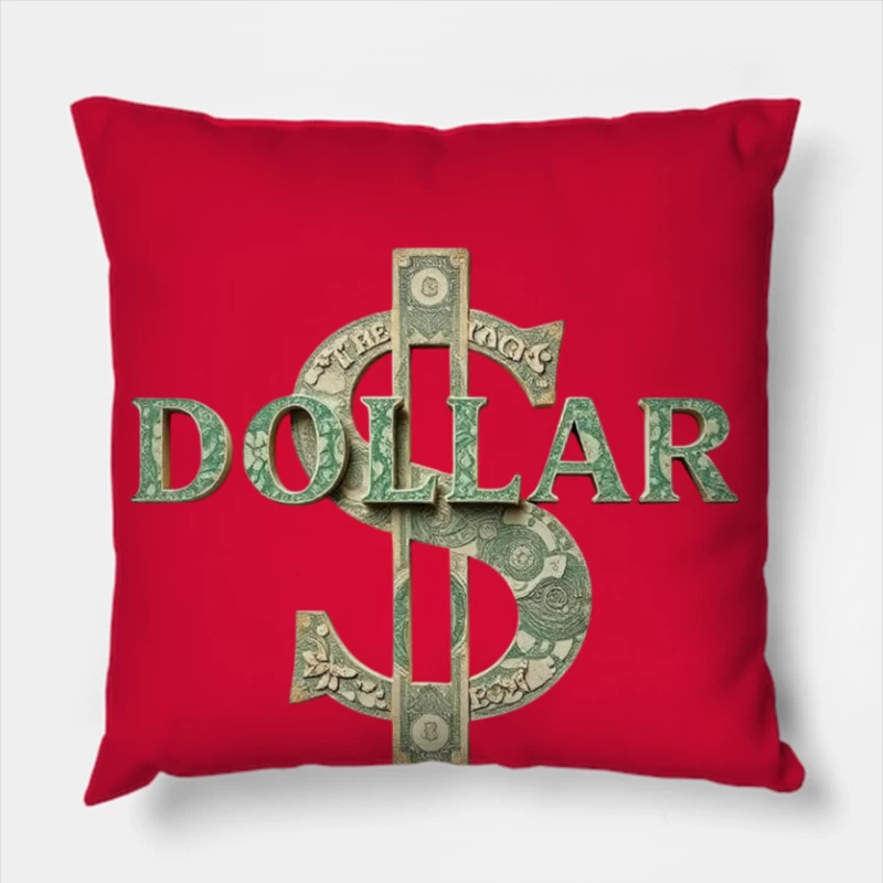 Creative Dollar Sign Typography Made from US Currency Throw Pillow