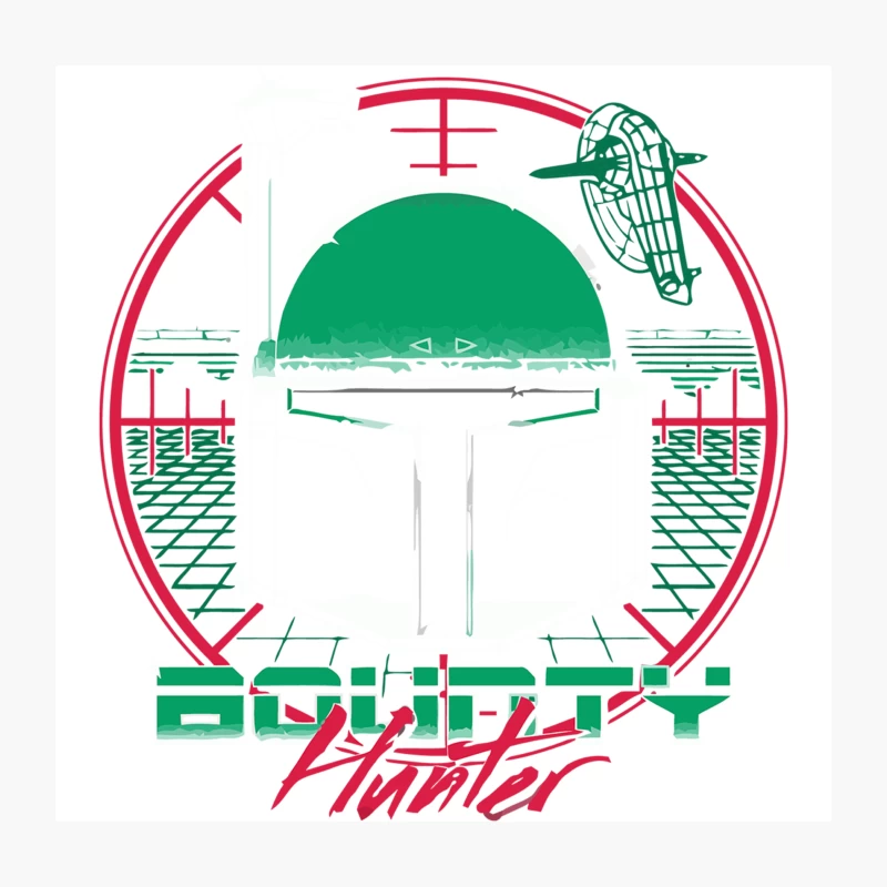 Futuristic Bounty Hunter Logo with Circular Design Throw Pillow