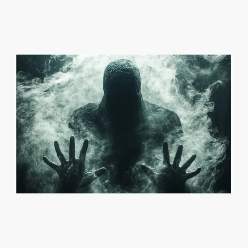 Eerie Silhouette Emerging from Smoke: A Haunting Atmospheric Scene Travel Mug