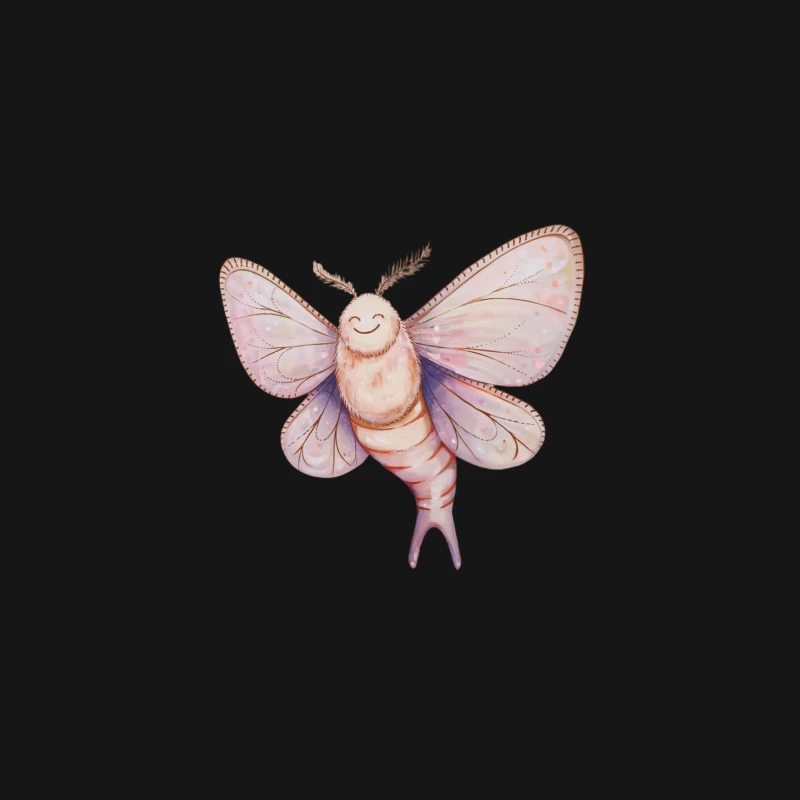 Whimsical Watercolor Moth Illustration with Cute Smile Mouse Pad