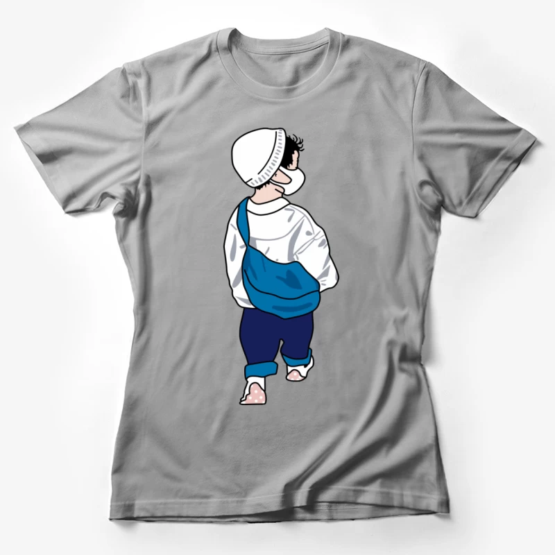 Kleinkind mit weißer Mütze und blauer Tasche Damen T-Shirt