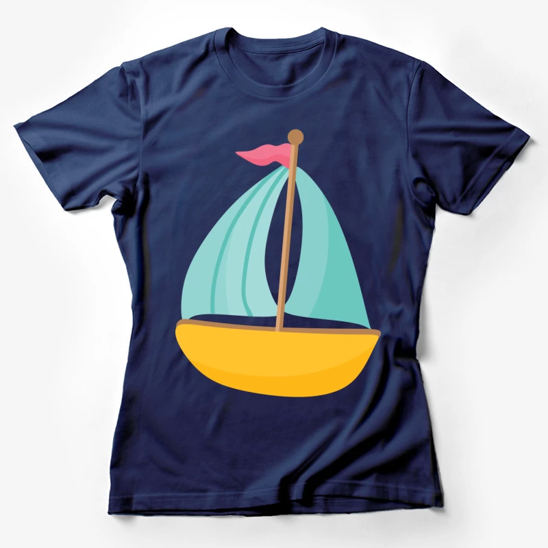Bateau à voile jaune avec drapeau rose Femme T-Shirt