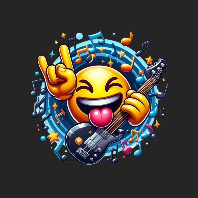 Rocking Smiley Emoji with Guitar and Music Notes Male Pullover Sweatshirt