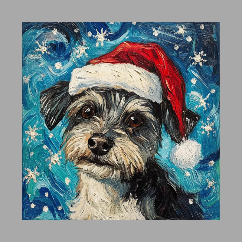 Christmas Pet Portrait of Schnauzer in Santa Hat with Starry Background Female Pullover Hoodie