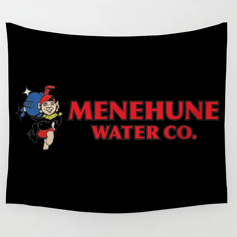 Vintage Menehune Water Company Logo with Cartoon Mascot Tapestry