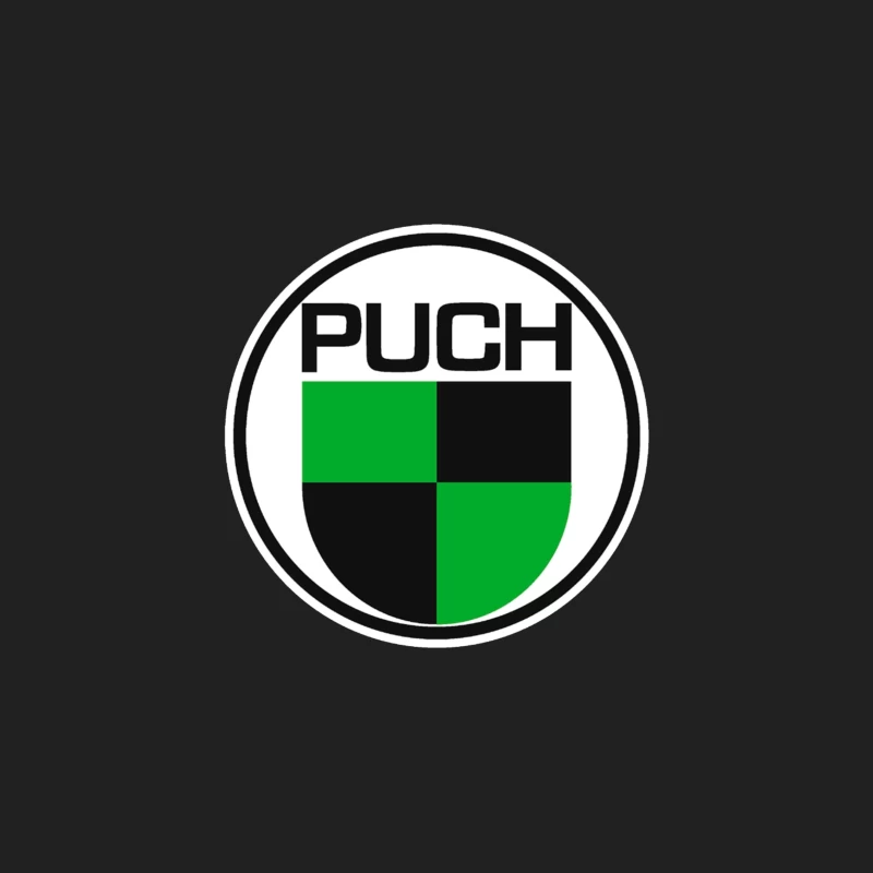 Vintage Puch Motorcycle Company Logo with Green and Black Shield Design Bucket Hat