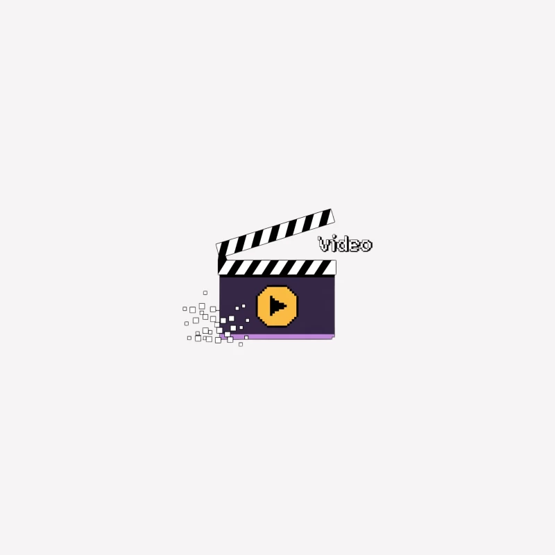 Pixelated Video Clapperboard with Play Button: Digital Media Production Icon Male T-Shirt