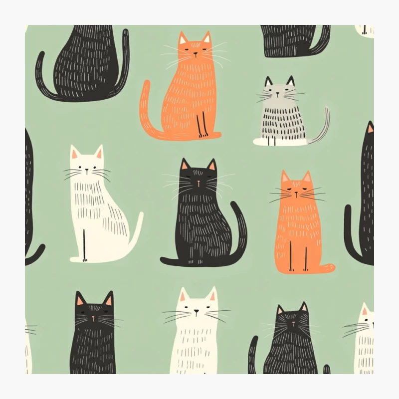 Colorful Minimalist Cat Pattern Illustration Pin