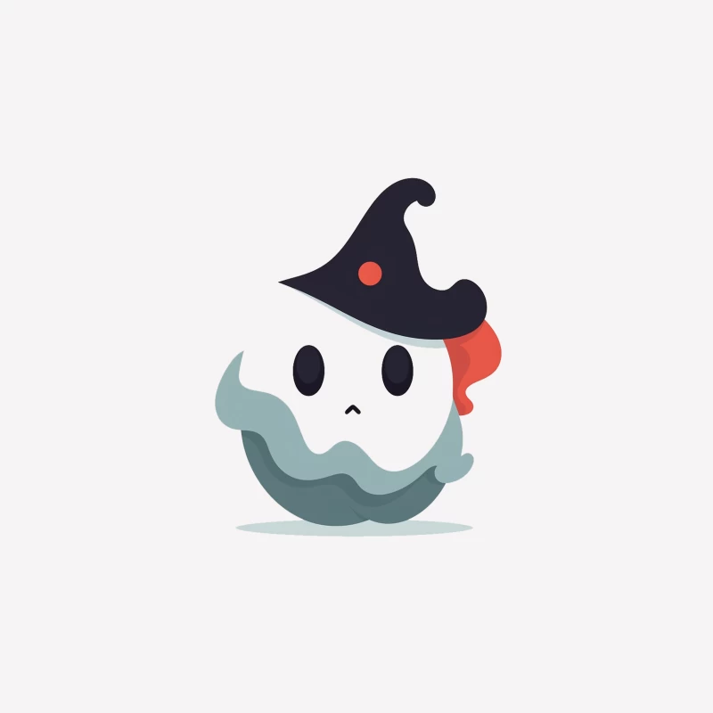 Cute Cartoon Ghost with Witch Hat Female T-Shirt