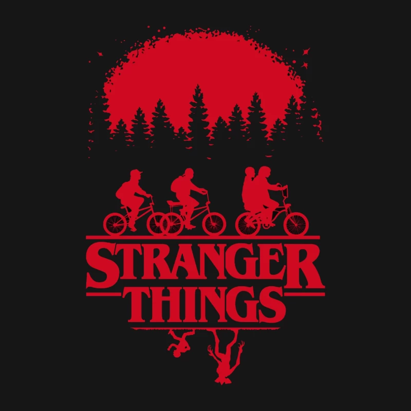 Stranger Things Red Silhouette Poster with Kids on Bikes Male Long Sleeve T-Shirt