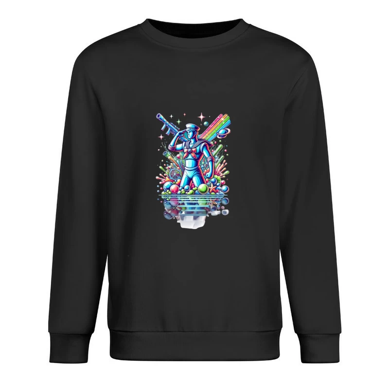 Retro Neon Sailor Fantasy Art Male Pullover Sweatshirt