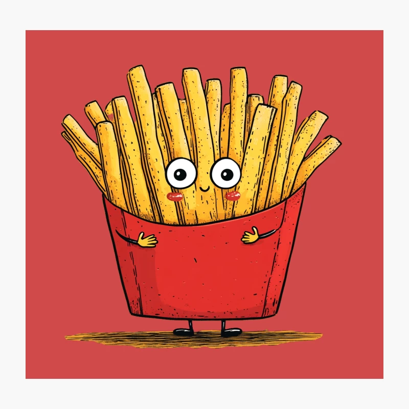 Cute Cartoon French Fries with Happy Face in Red Container Illustration Throw Pillow