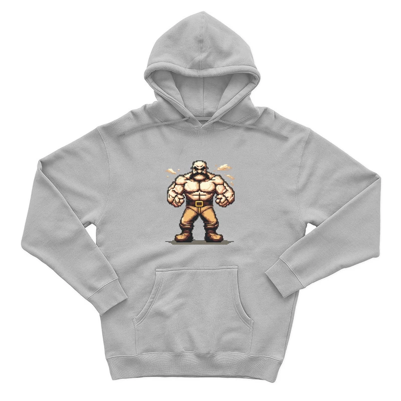 Muscular Pixel Art Fighter Character in Retro Gaming Style Male Pullover Hoodie