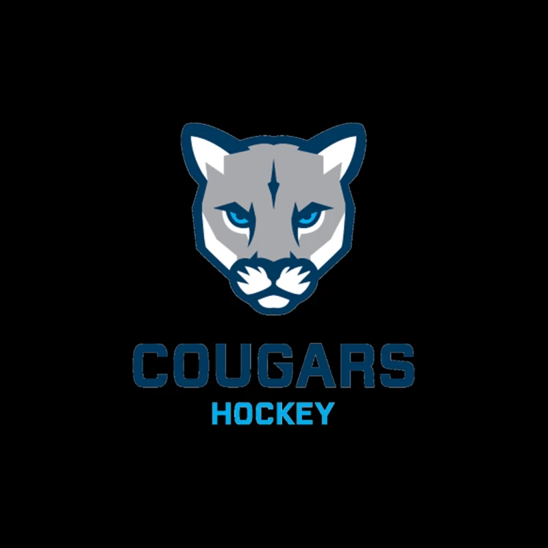 Cougars Hockey Team Logo with Blue and Gray Cougar Head Design Tapestry