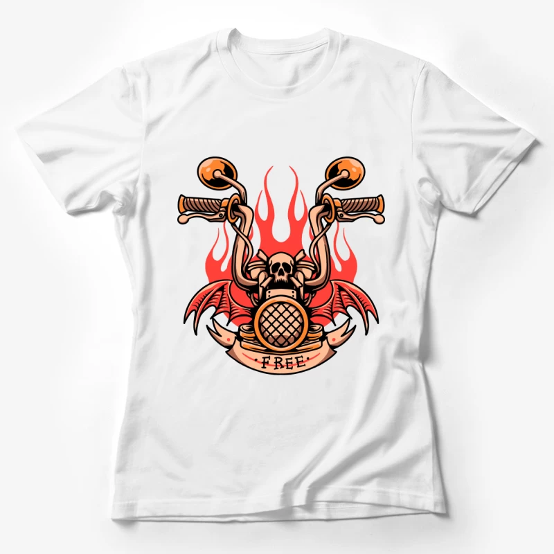 Skull and Flames Motorcycle Emblem Female T-Shirt