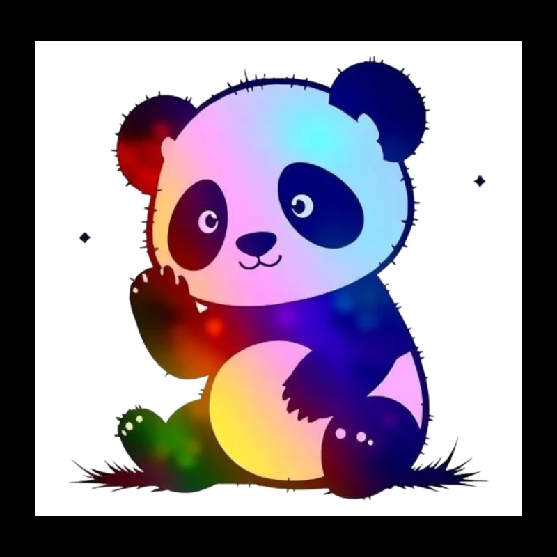 Cute Rainbow Gradient Panda Cartoon Illustration Throw Pillow