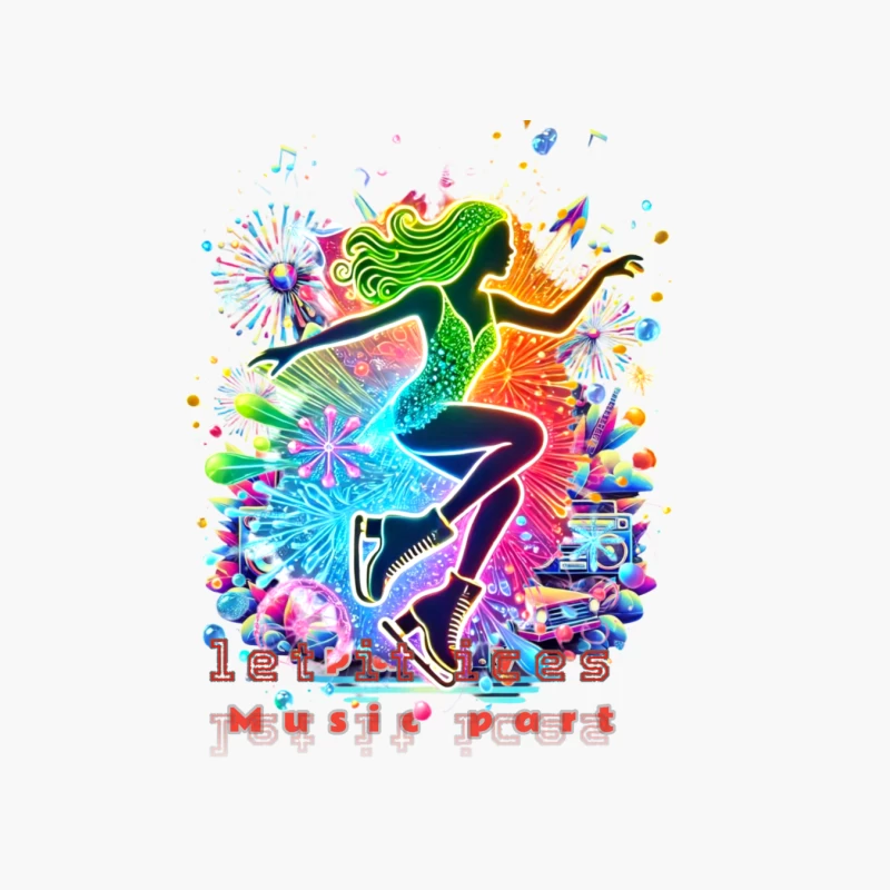 Neon ice skater girl Silhouette with Retro Music Vibes Cotton Tote Bag