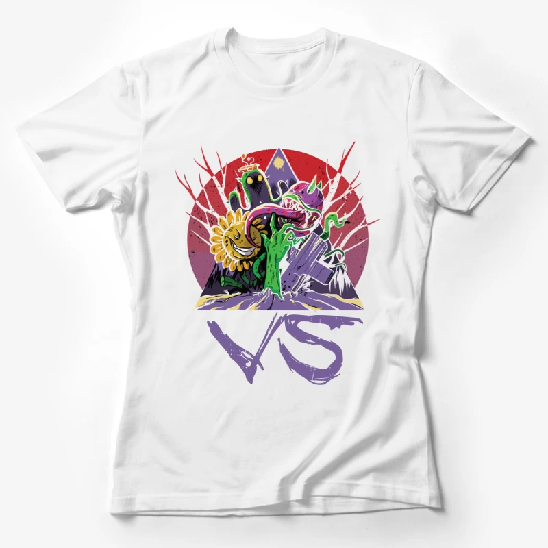 Monsters vs. Plants: A Whimsical Battle Female T-Shirt