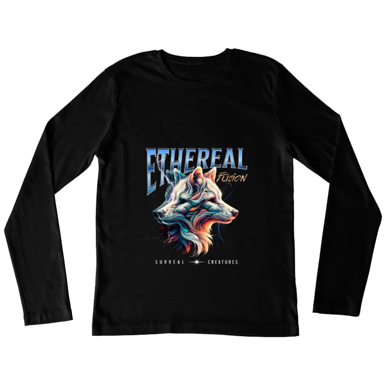 Ethereal Wolf Spirit with Lightning - Abstract Digital Art Female Long Sleeve T-Shirt