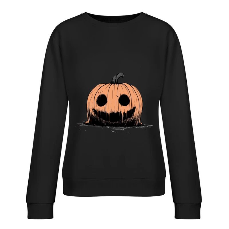 Spooky Carved Halloween Pumpkin Illustration Female Pullover Sweatshirt