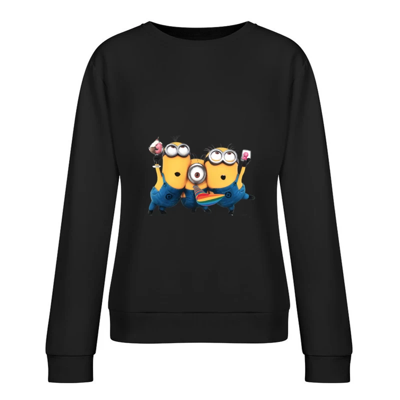 Cheerful Minions Celebrating in Blue Overalls Female Pullover Sweatshirt
