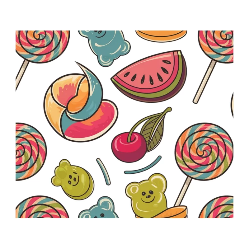 Colorful Sweet Treats Pattern with Candy and Fruit Tapestry